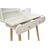 Makeup bord - rundt spejl - makeup bord - 80x40x122 cm - hvid