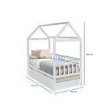 Sängstuga - spjälsäng 160x80 cm - med sänglåda och gästsäng - vit