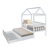 Bed house - toddler bed 160x80 cm - with bed drawer and guest bed - white