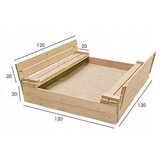 Sandlåda med lock och sittdel - hopfällbart lock - 120 x 120 cm