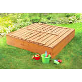 Sandlåda med lock och sittdel - hopfällbart lock - 120 x 120 cm