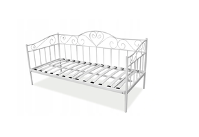 Bed Frame 90x200 cm - Metal - White - with Slatted Base - Hearts