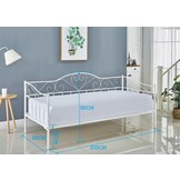 Sengeramme 90x200 cm - metal - hvid - med lamelbund - hjerter