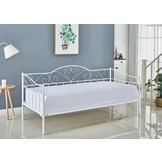 Bed Frame 90x200 cm - Metal - White - with Slatted Base - Hearts