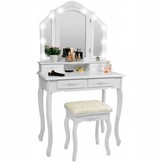 Dressing table - with mirror - lights and stool - 75x40x140 cm - white