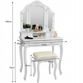 Dressing table - with mirror - lights and stool - 75x40x140 cm - white