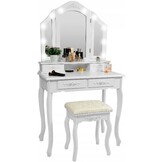 Dressing table - with mirror - lights and stool - 75x40x140 cm - white