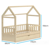 House bed 80x160 cm pine children's bed with drawer