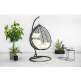 Hanging Chair - Egg Chair - with Frame - Black-Beige - up to 125 kg