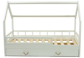 Massiv trä barnsäng - Skandinavisk stil - husformad säng - 160x80cm - med barriärer - vit