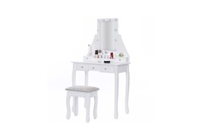 Wooden dressing table - with drawer - mirror - led - stool - 147x80x40cm