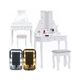 Wooden dressing table - with drawer - mirror - led - stool - 147x80x40cm