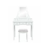 Træ makeup bord - med skuffe - spejl - LED - skammel - 147x80x40cm