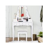 Wooden dressing table - with drawer - mirror - led - stool - 147x80x40cm