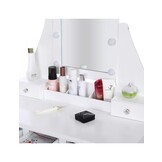 Træ makeup bord - med skuffe - spejl - LED - skammel - 147x80x40cm