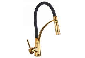 Kitchen faucet - black with gold - flexible pull-out