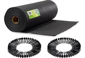 Weed control fabric - 1.6 meters x 100 meters + 100 ground stakes
