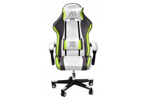 Spil-skrivebordsstol ergonomisk hvid-grå-lime ECO-læder