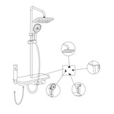 Regnduschset - 30 cm - svart - termostatblandare, handdusch & sprejad
