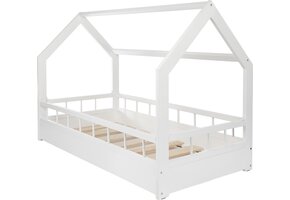 Trä barnsäng - vit - 160x80 cm - med barriär