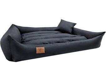 XXL Hundbädd i svart konstläder - hundkudde hundsoffa kattbädd hundkorg - vattentät