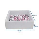 Ball pit - durable ball pool - 120x120 cm - 600 balls Ø 7 cm - white, pink, grey.
