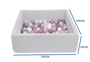 Bollhav - stabil bollbassäng - 120x120 cm - 600 bollar Ø 7 cm - vit, rosa, grå.