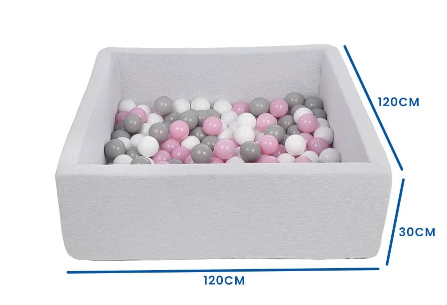 Ball pit - durable ball pool - 120x120 cm - 600 balls Ø 7 cm - white, pink, grey.