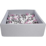 Ball pit - durable ball pool - 120x120 cm - 600 balls Ø 7 cm - white, pink, grey.