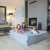 Ball pit - durable ball pool - 120x120 cm - 600 balls Ø 7 cm - white, pink, grey.