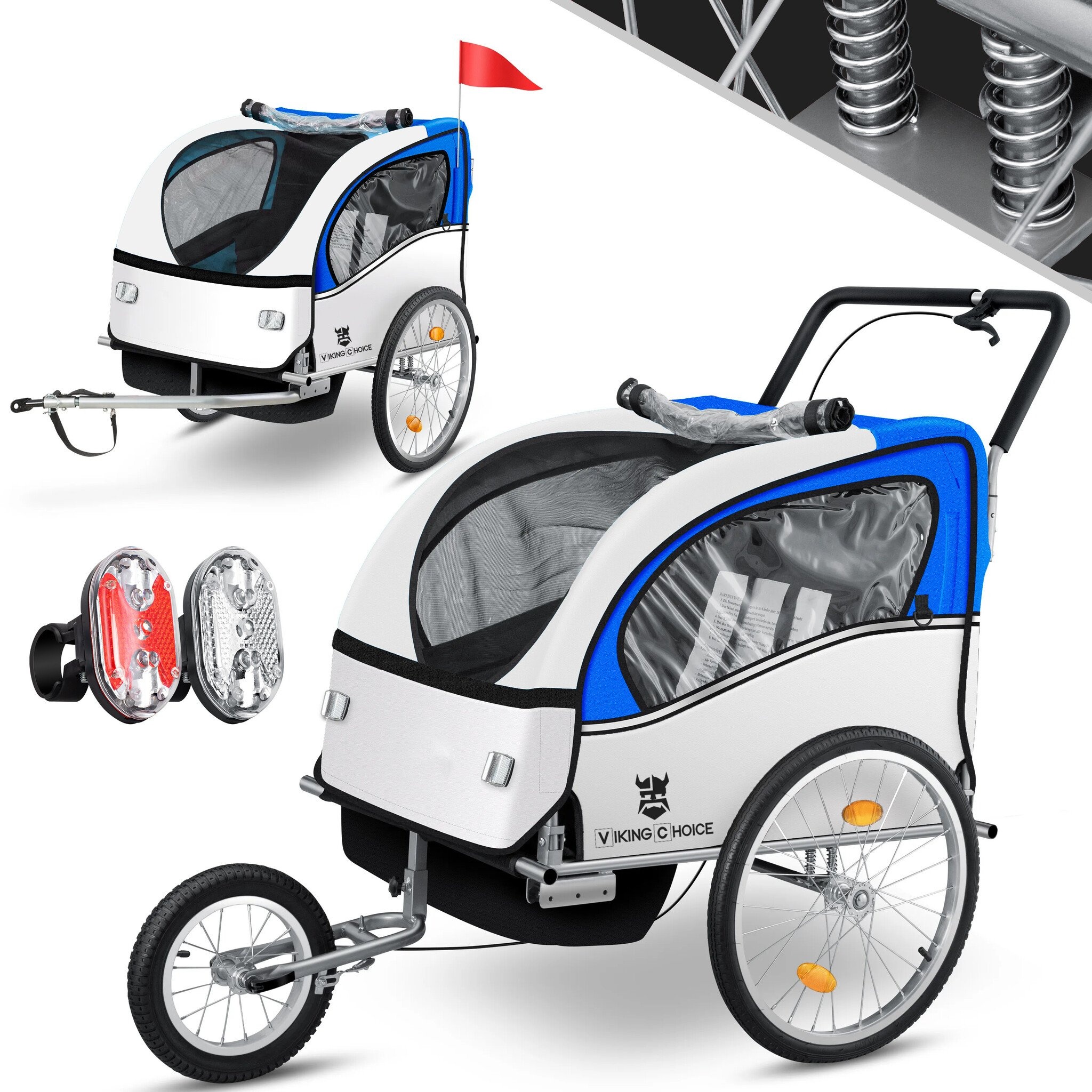 Bicycle trailer for children - bike trailer - 2-seater - shock absorber - blue