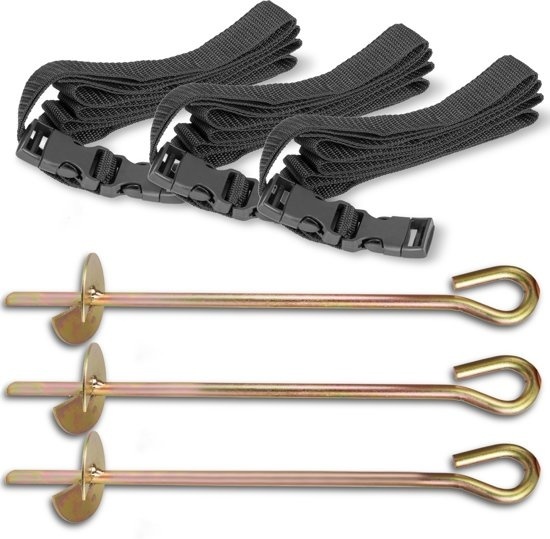 Studs för trampolin - 3 stycken - 3 band - 3 markspikar