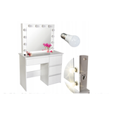 Træ makeuptabel - med skuffer - spejl - LED - USB - stikkontakt - 140x94x43cm