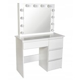 Træ makeuptabel - med skuffer - spejl - LED - USB - stikkontakt - 140x94x43cm