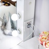 Træ makeuptabel - med skuffer - spejl - LED - USB - stikkontakt - 140x94x43cm