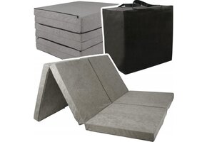 Folding 2-person mattress - Washable cover - 195cm x 120cm x 7cm - Grey