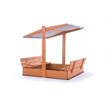 Sandbox - wood - with roof and benches - 120x120 cm - gray