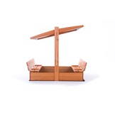 Sandbox - wood - with roof and benches - 120x120 cm - gray