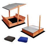 Sandbox - wood - with roof and benches - 120x120 cm - gray