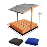 Sandbox - wood - with roof and benches - 120x120 cm - gray