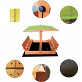 Sandbox - wood - with roof and benches - 120x120 cm - gray