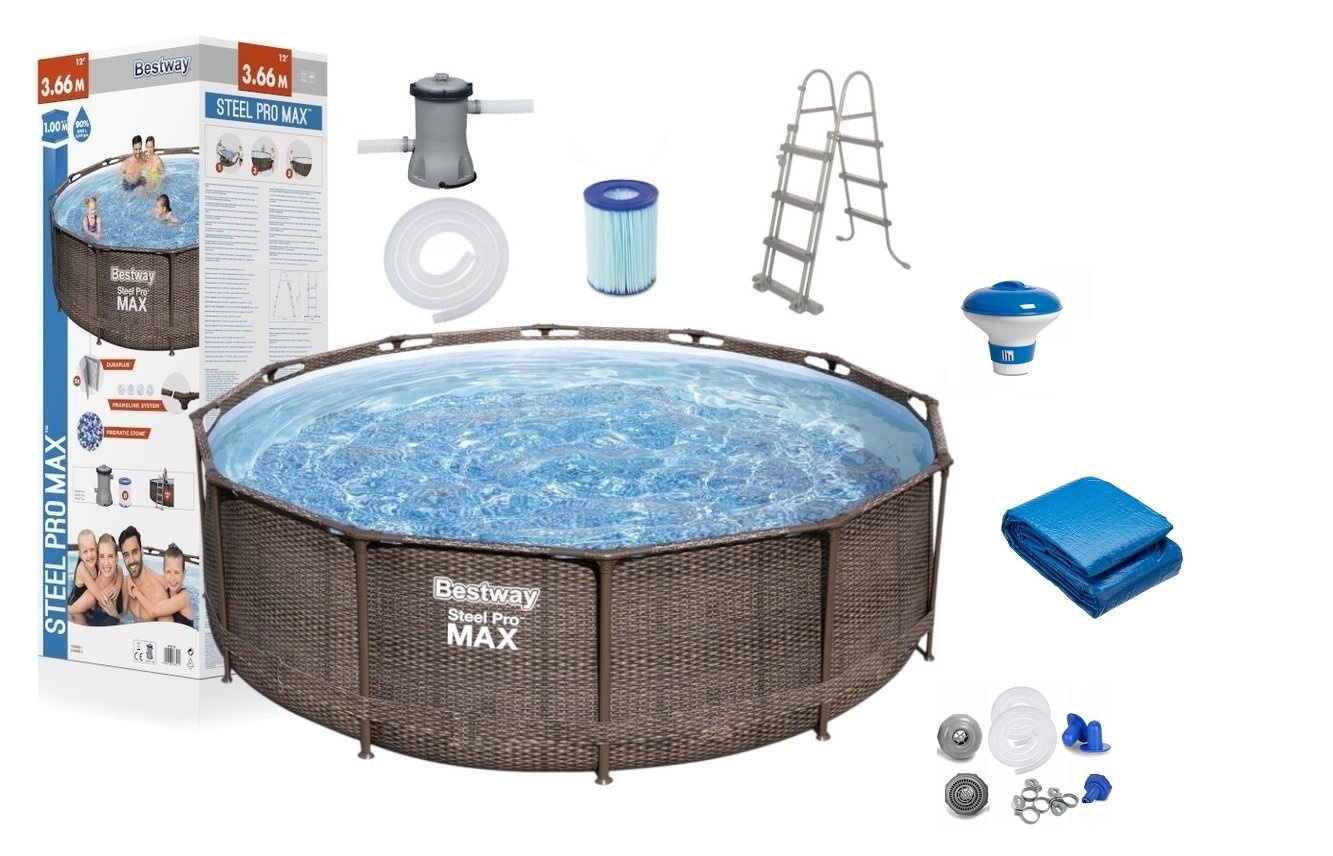 Bestway steel pro pool 366 x 100 cm Rattan-look - komplet sæt