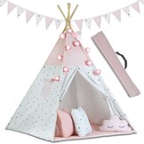 Tipi Wigwam Tent - Playtent with Lights & Garlands - Pink