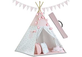 Tipi Wigwam tält - lektält med ljus & girlanger - Rosa