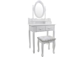 Makeup bord hvid - med spejl og skammel - træ - 75x40x147 cm