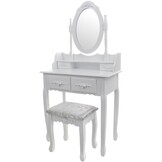 Vanity table white - with mirror and stool - wood - 75x40x147 cm