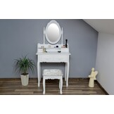 Vanity table white - with mirror and stool - wood - 75x40x147 cm