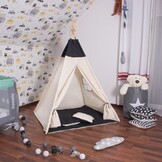Wigwam teepee tent play tent - 4 pieces 100% cotton Black / white