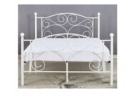 Metal bed frame with slatted base - 120x200 - decorated - white