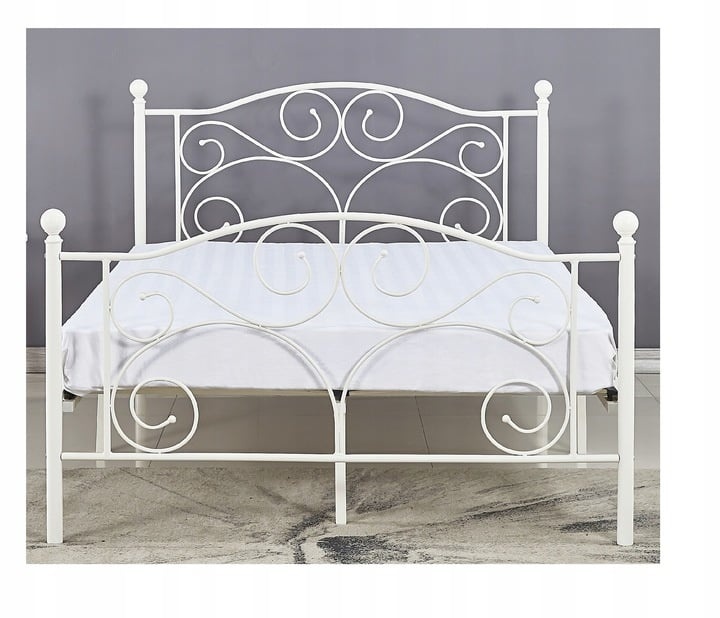 Metal bed frame with slatted base - 120x200 - decorated - white